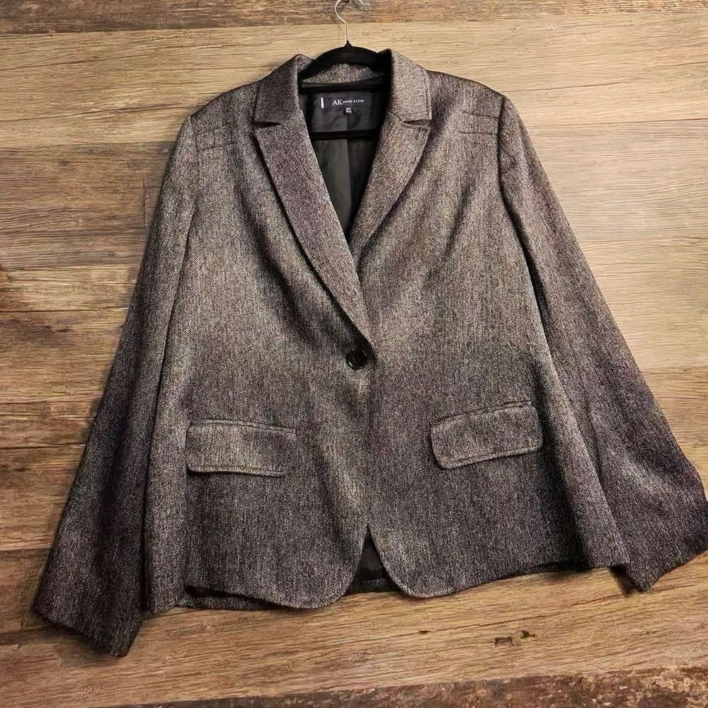 Anne Klein Gray Tweed Single-Button Blazer